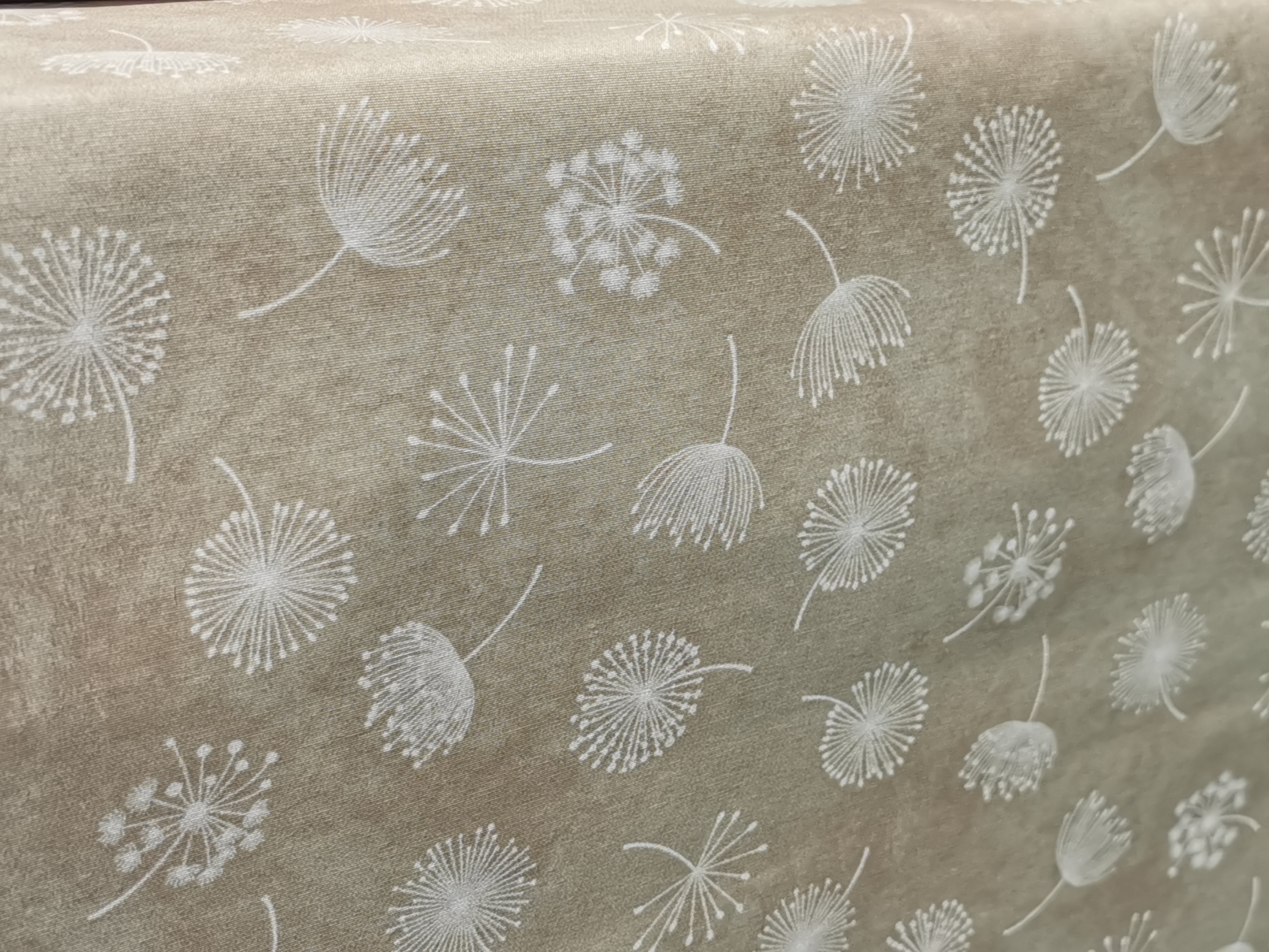 Beschichteter Baumwollstoff "Pusteblumen weiß beige" (Breite 140 cm x Länge wählbar in 50 cm Schritten)