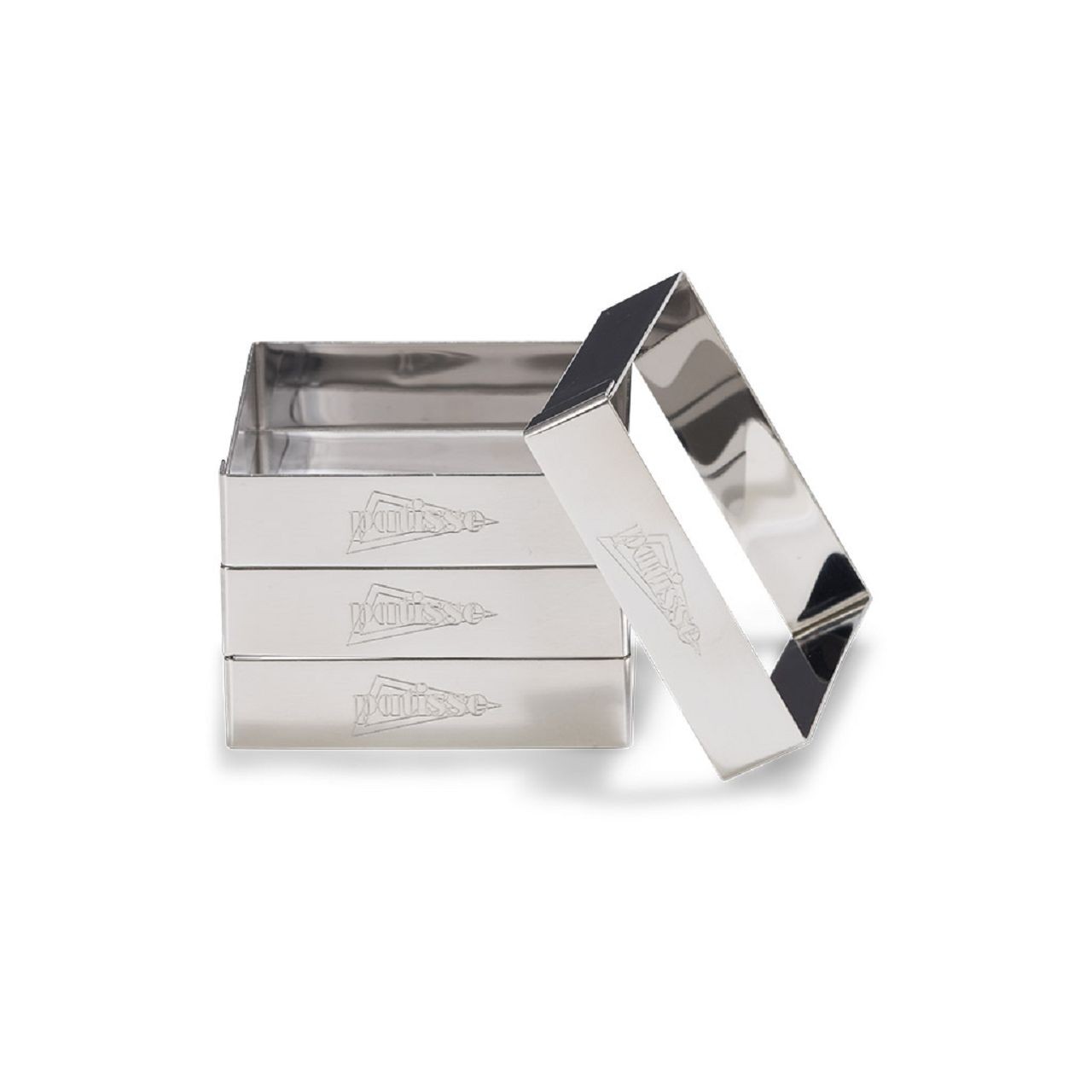 3er Set quadratische Tortenringe aus Edelstahl mit Rand 8 x 2cm